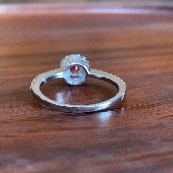 Dainty Sterling Silver Halo Red CZ Ring - Picture 3 of 7